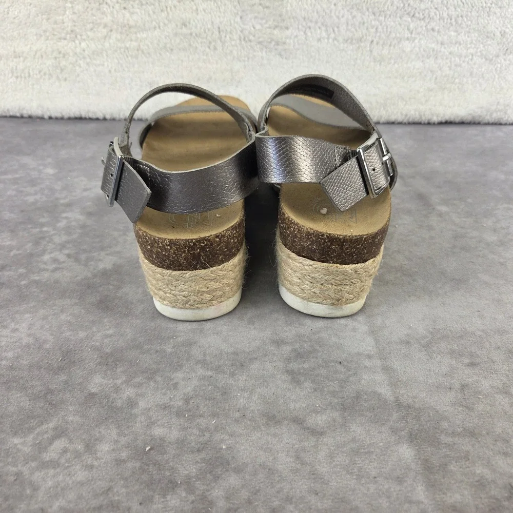 Laurin Metallic Pewter Espadrille Platform Sandals Womens 9 Buckle Slingback